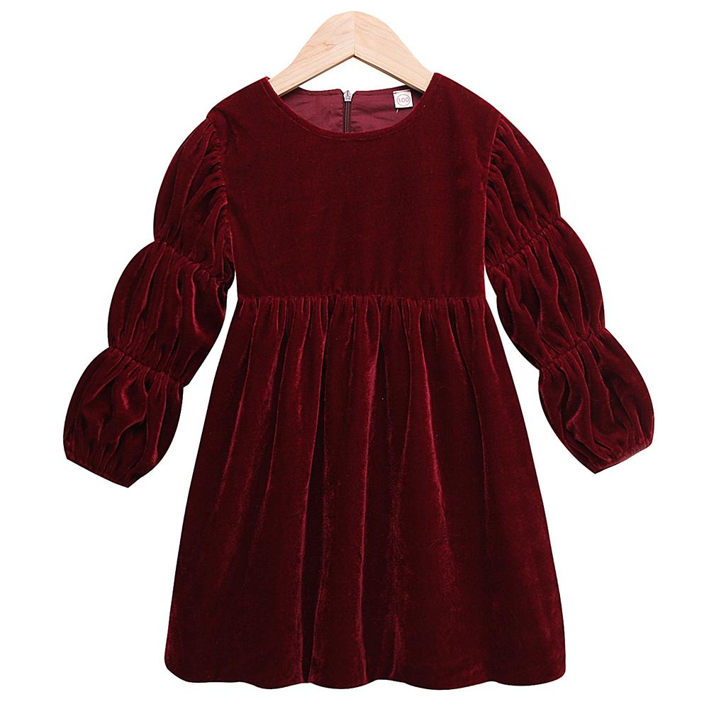 Girls Solid Color Lantern Sleeve Princess Dress Toddler Girl Wholesale Clothing - PrettyKid