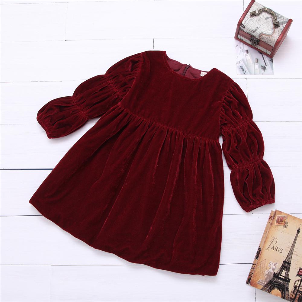 Girls Solid Color Lantern Sleeve Princess Dress Toddler Girl Wholesale Clothing - PrettyKid