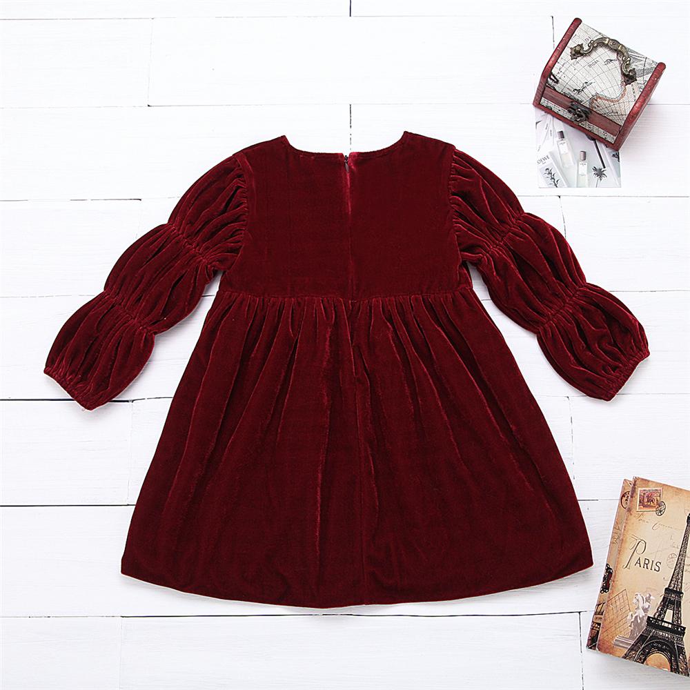 Girls Solid Color Lantern Sleeve Princess Dress Toddler Girl Wholesale Clothing - PrettyKid