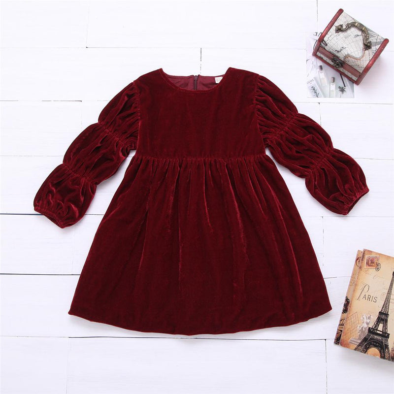 Girls Solid Color Lantern Sleeve Princess Dress Toddler Girl Wholesale Clothing - PrettyKid