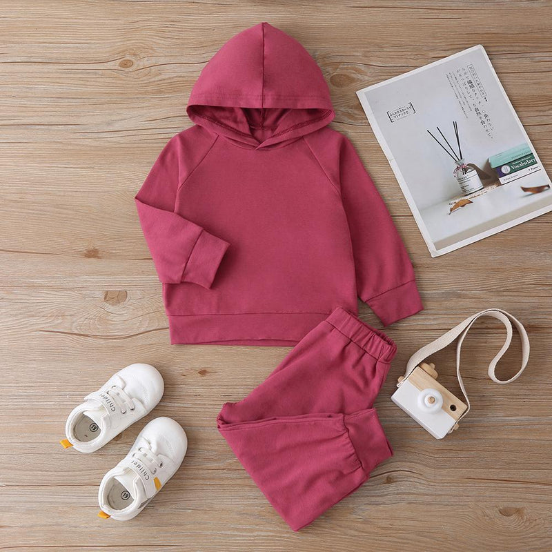 Baby Unisex Solid Color Long-sleeve Hooded Top & Pants Baby wear Wholesale - PrettyKid