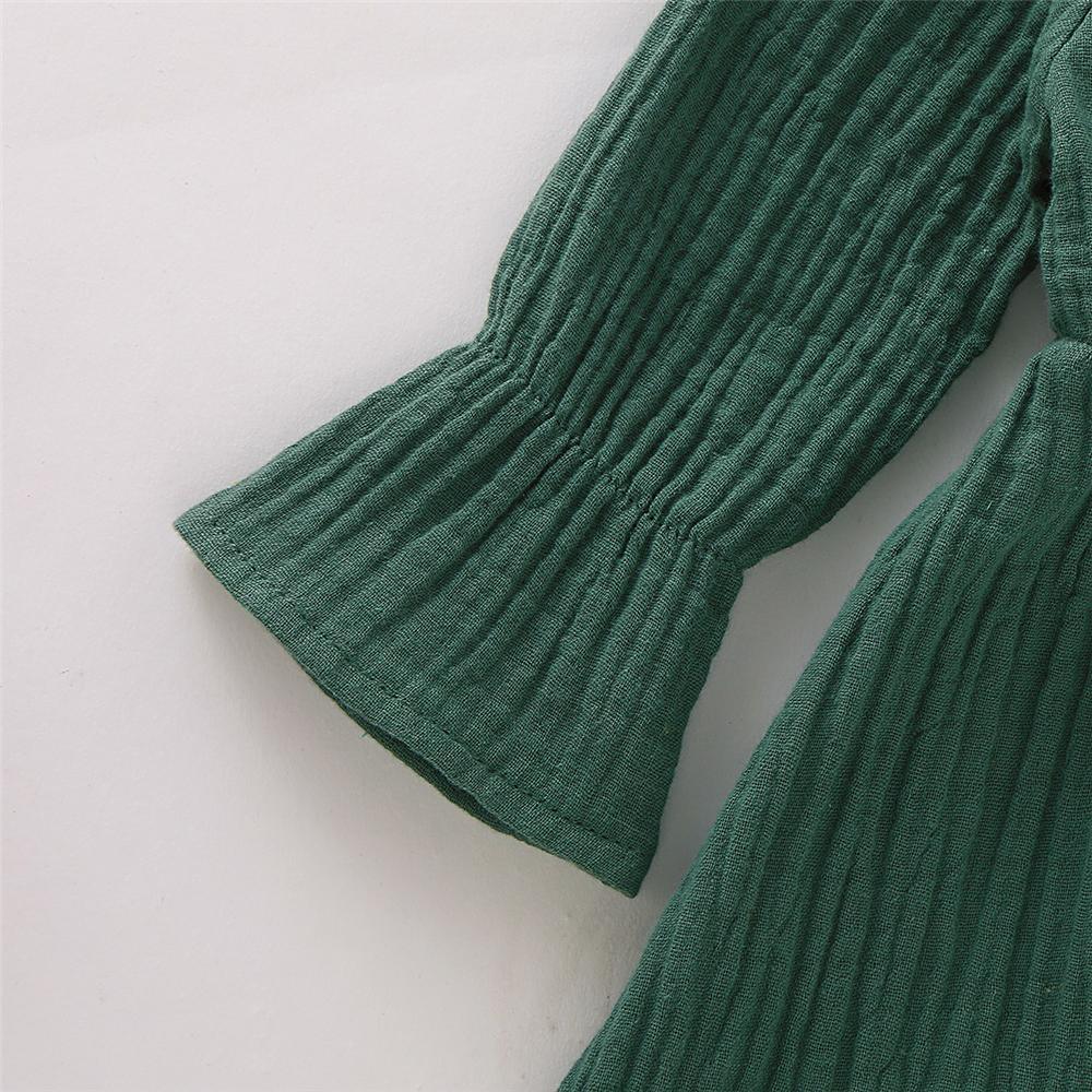 Girls Solid Color Long Sleeve Cotton Button Dress Girls Clothing Wholesalers - PrettyKid