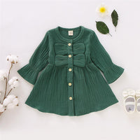 Girls Solid Color Long Sleeve Cotton Button Dress Girls Clothing Wholesalers - PrettyKid