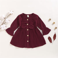 Girls Solid Color Long Sleeve Cotton Button Dress Girls Clothing Wholesalers - PrettyKid