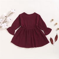 Girls Solid Color Long Sleeve Cotton Button Dress Girls Clothing Wholesalers - PrettyKid