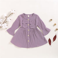 Girls Solid Color Long Sleeve Cotton Button Dress Girls Clothing Wholesalers - PrettyKid