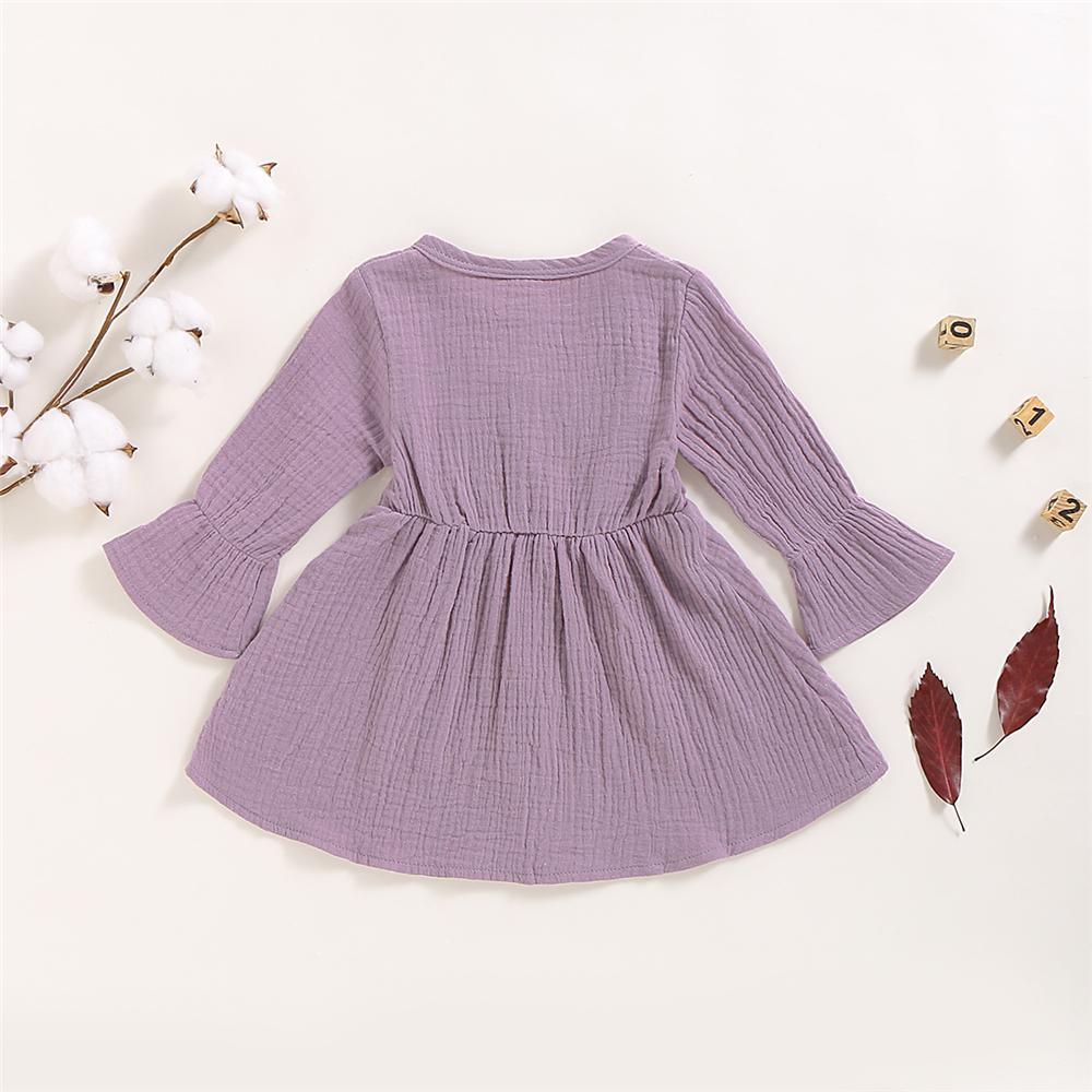 Girls Solid Color Long Sleeve Cotton Button Dress Girls Clothing Wholesalers - PrettyKid