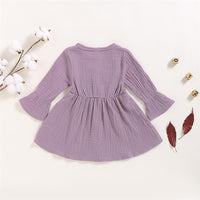 Girls Solid Color Long Sleeve Cotton Button Dress Girls Clothing Wholesalers - PrettyKid