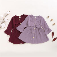 Girls Solid Color Long Sleeve Cotton Button Dress Girls Clothing Wholesalers - PrettyKid
