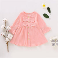 Girls Solid Color Long Sleeve Cotton Button Dress Girls Clothing Wholesalers - PrettyKid