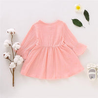 Girls Solid Color Long Sleeve Cotton Button Dress Girls Clothing Wholesalers - PrettyKid