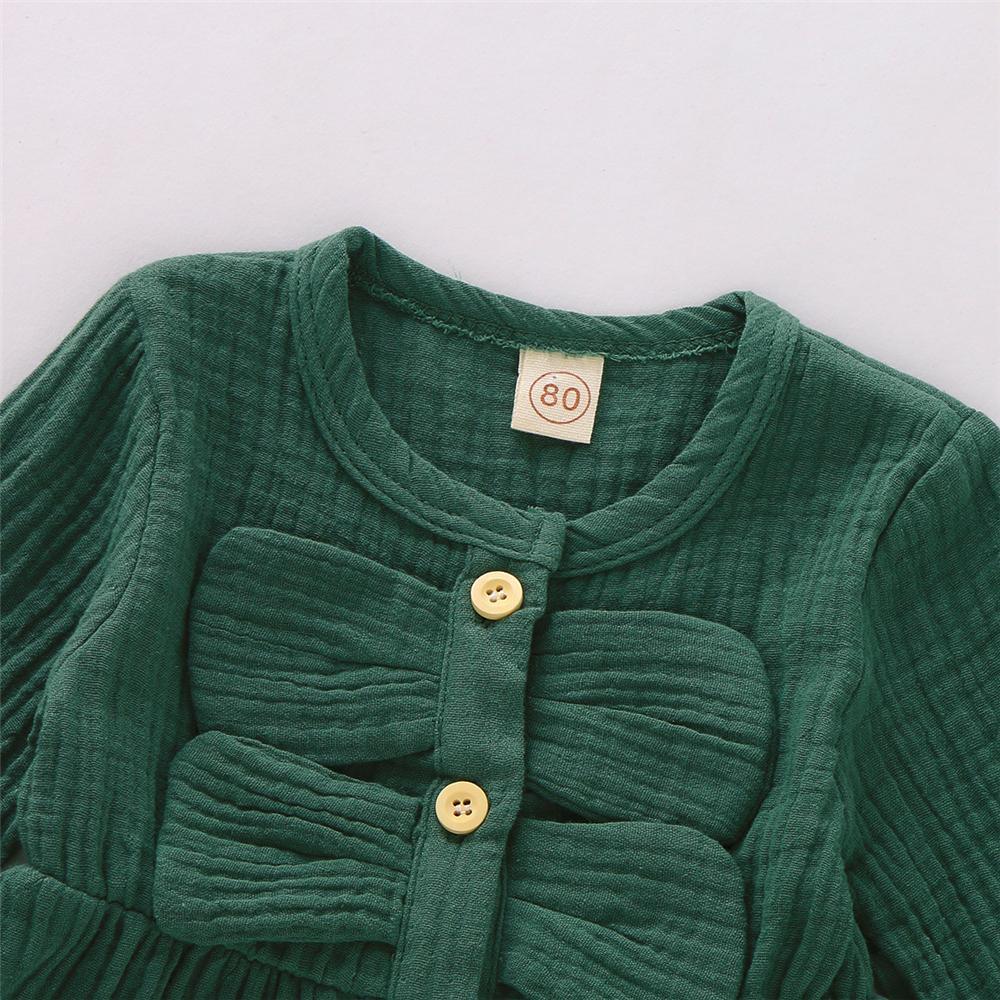 Girls Solid Color Long Sleeve Cotton Button Dress Girls Clothing Wholesalers - PrettyKid
