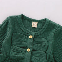 Girls Solid Color Long Sleeve Cotton Button Dress Girls Clothing Wholesalers - PrettyKid