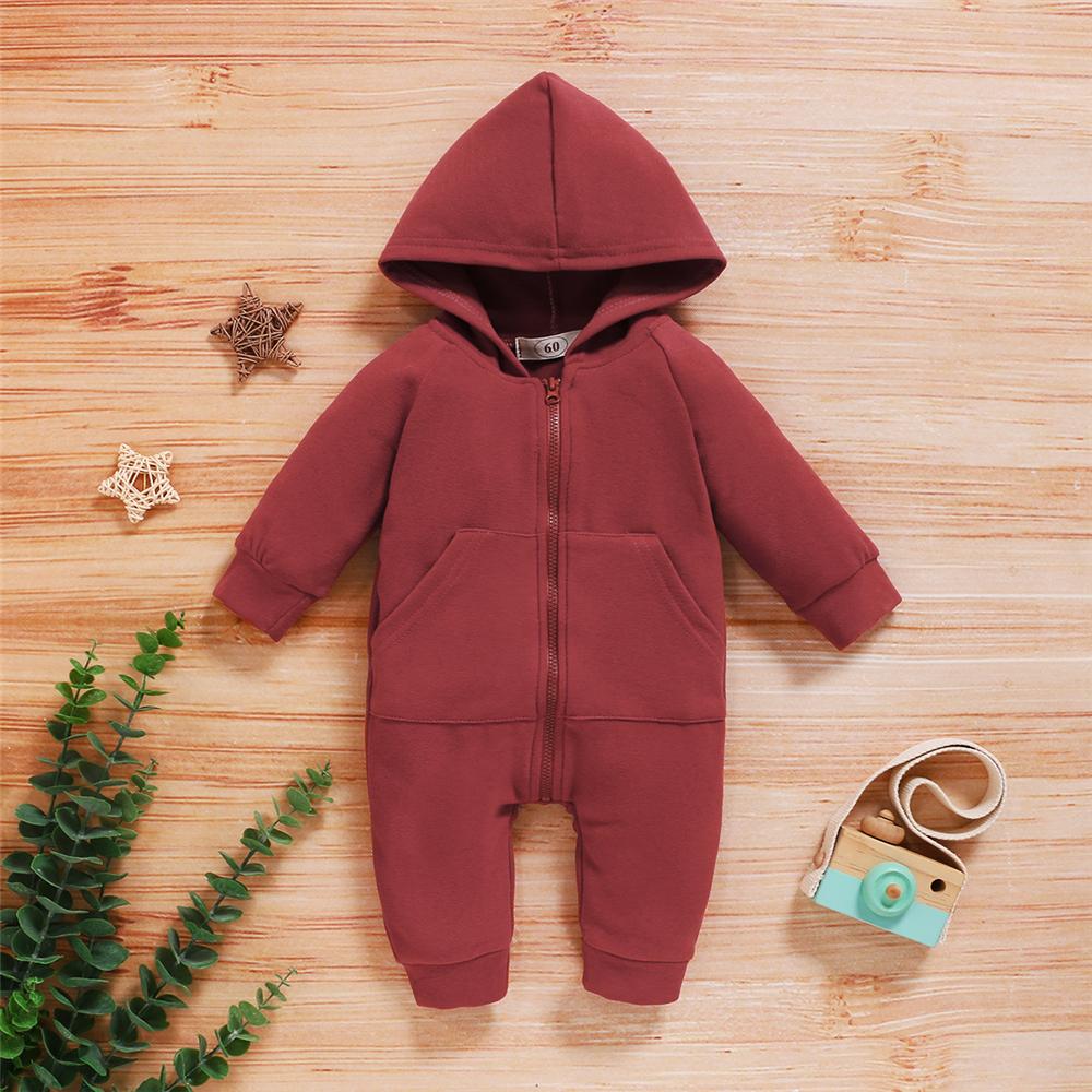 Baby Solid Color Long Sleeve Hooded Zipper Romper Wholesale Baby Clothes Suppliers - PrettyKid