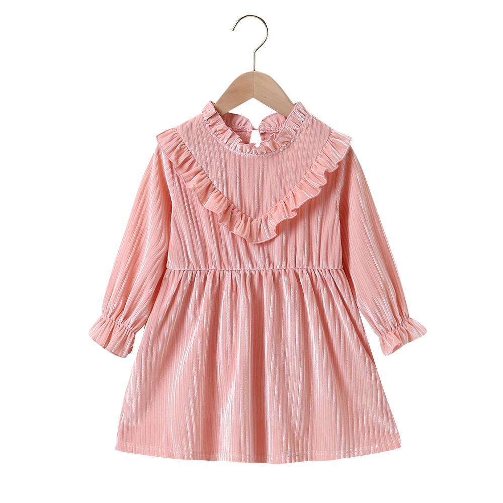 Girls Solid Color Long Sleeve Pleated Princess Dress Girls Dress Wholesale - PrettyKid