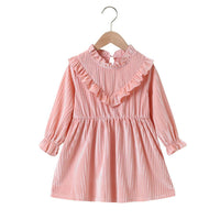 Girls Solid Color Long Sleeve Pleated Princess Dress Girls Dress Wholesale - PrettyKid
