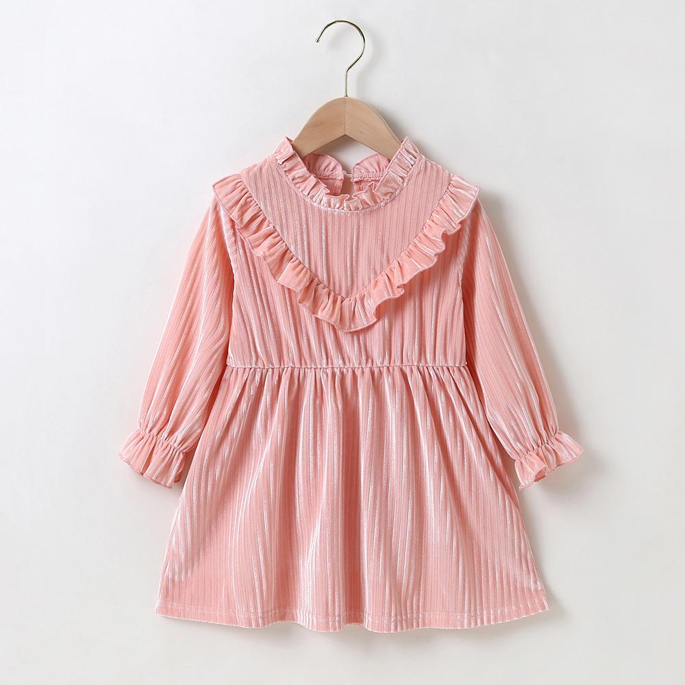 Girls Solid Color Long Sleeve Pleated Princess Dress Girls Dress Wholesale - PrettyKid