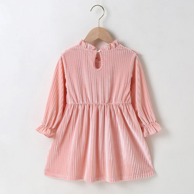 Girls Solid Color Long Sleeve Pleated Princess Dress Girls Dress Wholesale - PrettyKid
