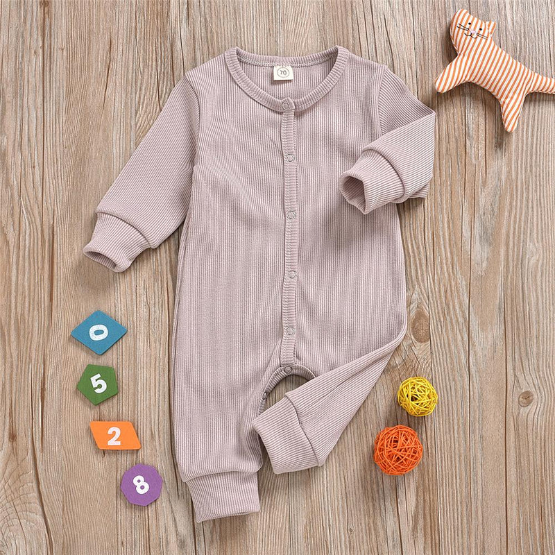 Baby Unisex Solid Color Long Sleeve Romper Wholesale Baby Items - PrettyKid