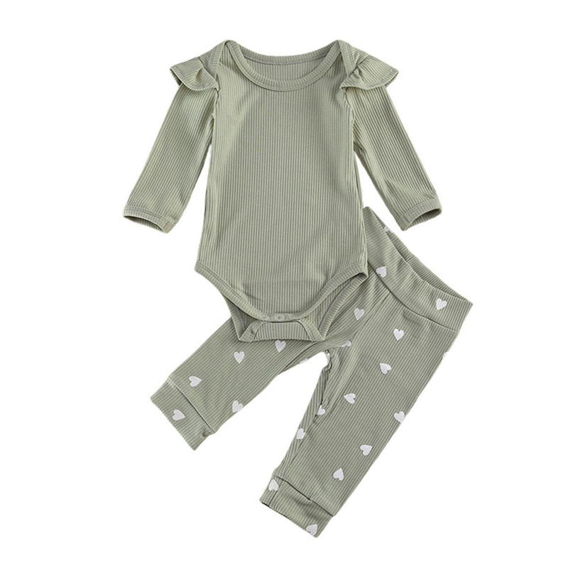 Baby Girls Solid Color Long Sleeve Romper & Heart Pants Wholesale Baby - PrettyKid