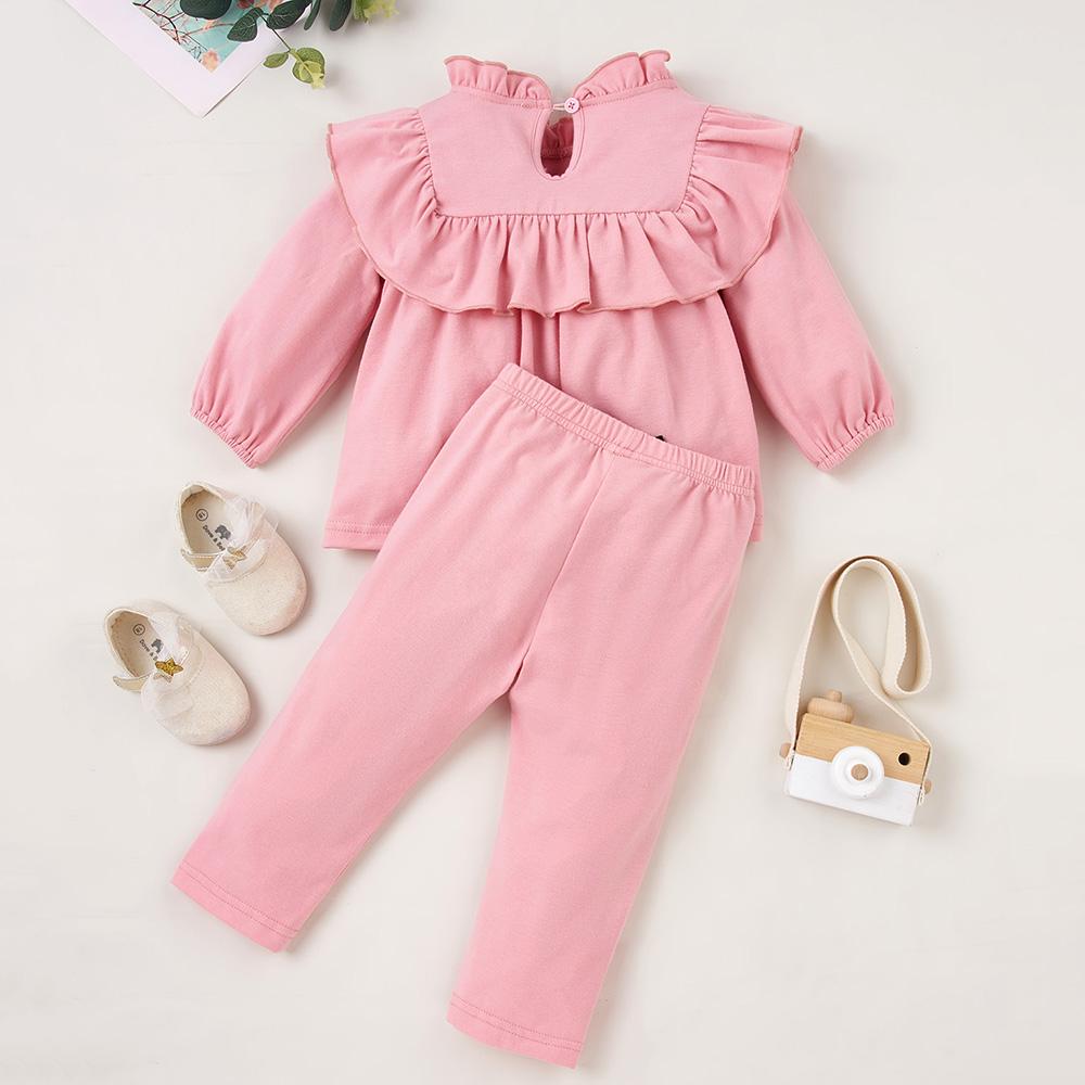 Baby Girls Solid Color Long Sleeve Ruffled Top & Pants Buy Baby Clothes Wholesale - PrettyKid