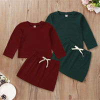 Girls Solid Color Long Sleeve T-shirt & Skirt Wholesale Girl Clothing - PrettyKid
