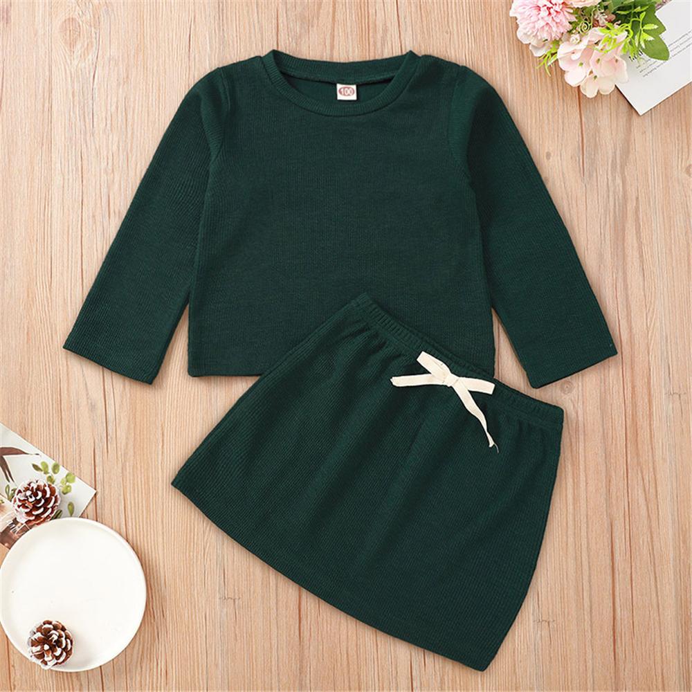 Girls Solid Color Long Sleeve T-shirt & Skirt Wholesale Girl Clothing - PrettyKid