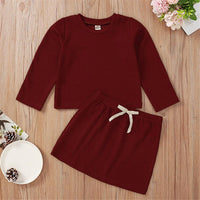 Girls Solid Color Long Sleeve T-shirt & Skirt Wholesale Girl Clothing - PrettyKid