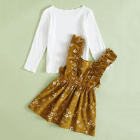 Girls Solid Color Long Sleeve Top & Floral Printed Dress Girls Clothes Wholesale - PrettyKid