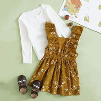 Girls Solid Color Long Sleeve Top & Floral Printed Dress Girls Clothes Wholesale - PrettyKid