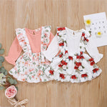 Girls Solid Color Long Sleeve Top & Floral Printed Suspender Skirt Wholesale Girl Clothing - PrettyKid