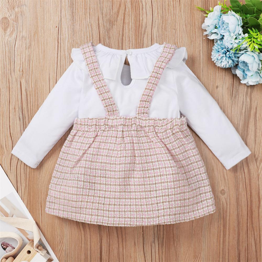 Baby Girls Solid Color Long Sleeve Top & Plaid Printed Dress Baby Clothes Warehouse - PrettyKid