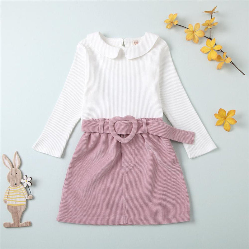 Girls Solid Color Long Sleeve Top & Skirt Kids Wholesale Clothing - PrettyKid