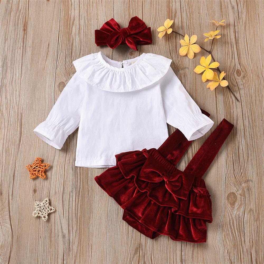 Baby Girls Solid Color Long Sleeve Top & Suspender Skirt & Headband Baby Clothing Wholesale Distributors - PrettyKid