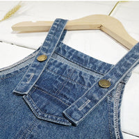 Girls Solid Color Pocket Denim Overalls Girl Loose Pants Wholesale - PrettyKid