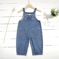 Girls Solid Color Pocket Denim Overalls Girl Loose Pants Wholesale - PrettyKid