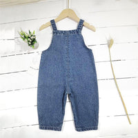 Girls Solid Color Pocket Denim Overalls Girl Loose Pants Wholesale - PrettyKid