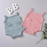 Baby Girls Solid Color Pocket Sling Romper Wholesale Baby Boutique Items - PrettyKid