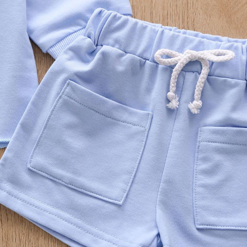 Unisex Solid Color Pullover Long Sleeve Top & Pocket Shorts Wholesale Childrens Clothing - PrettyKid