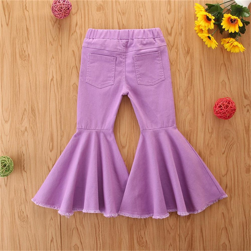 Girls Solid Color Ripped Flare Jeans Wholesale Baby Girl Clothes - PrettyKid