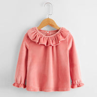 Toddler Girl Solid Color Ruffled Collar Long-Sleeve Top Kids Wholesale Clothing - PrettyKid