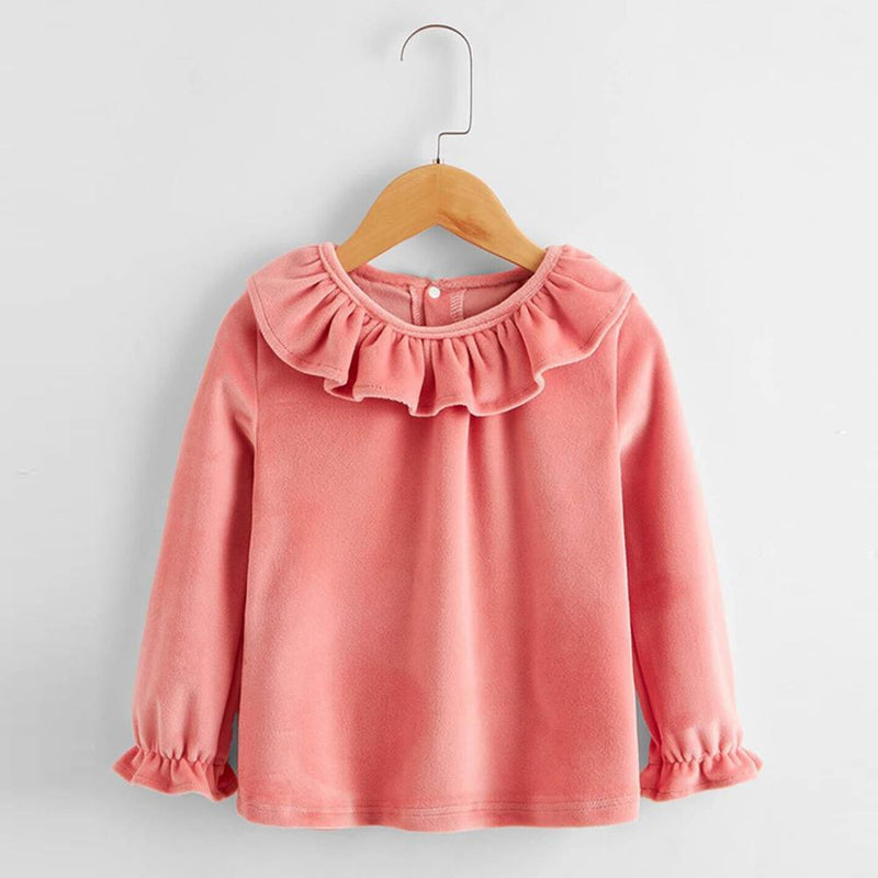 Toddler Girl Solid Color Ruffled Collar Long-Sleeve Top Kids Wholesale Clothing - PrettyKid