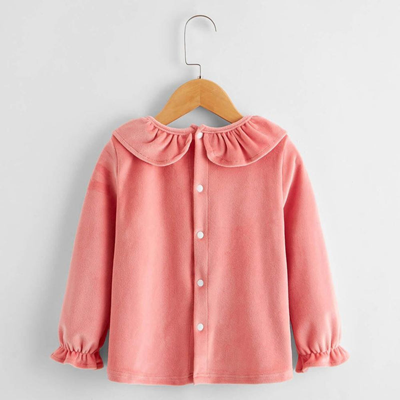 Toddler Girl Solid Color Ruffled Collar Long-Sleeve Top Kids Wholesale Clothing - PrettyKid