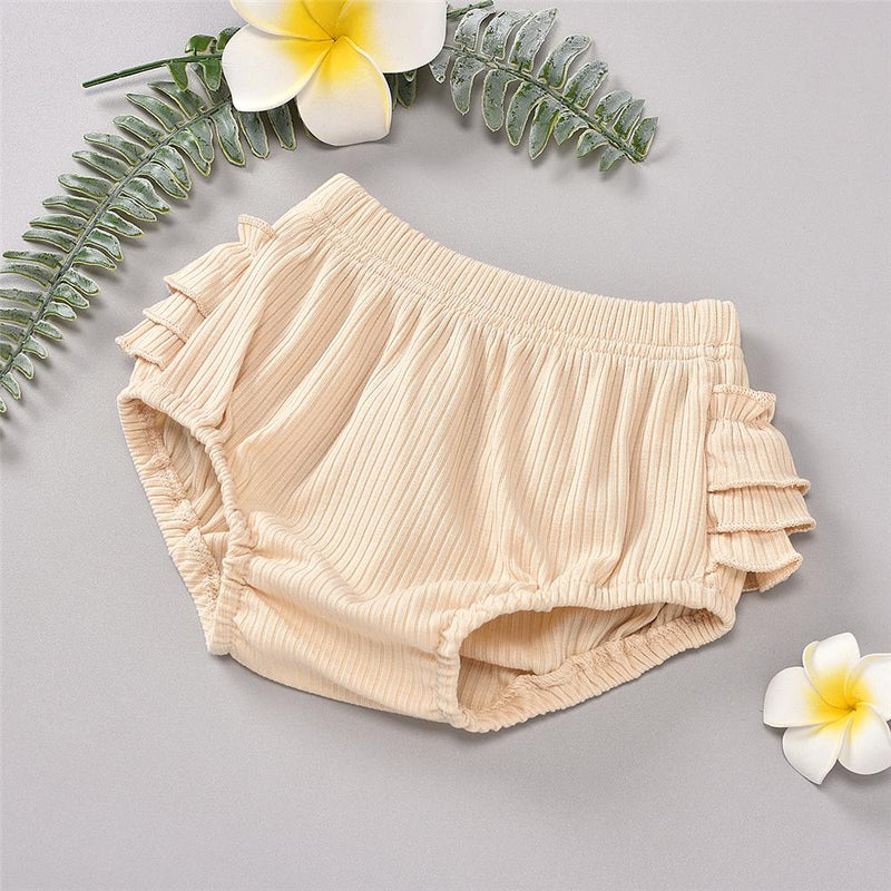 Baby Girls Solid Color Ruffled Elastic Waist Shorts Baby Boutique Clothes Wholesale - PrettyKid