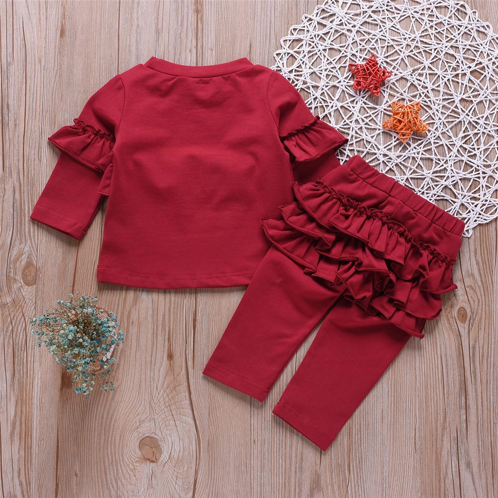 Baby Girls Solid Color Ruffled Long Sleeve Top & Pants Baby Wholesale Clothes - PrettyKid