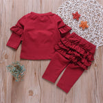 Baby Girls Solid Color Ruffled Long Sleeve Top & Pants Baby Wholesale Clothes - PrettyKid