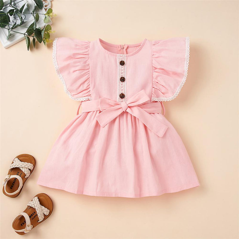 Girls Solid Color Ruffled Sleeveless Button Dress Toddler Girl Wholesale clothes - PrettyKid