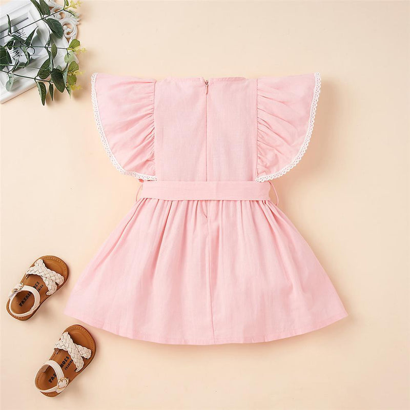 Girls Solid Color Ruffled Sleeveless Button Dress Toddler Girl Wholesale clothes - PrettyKid