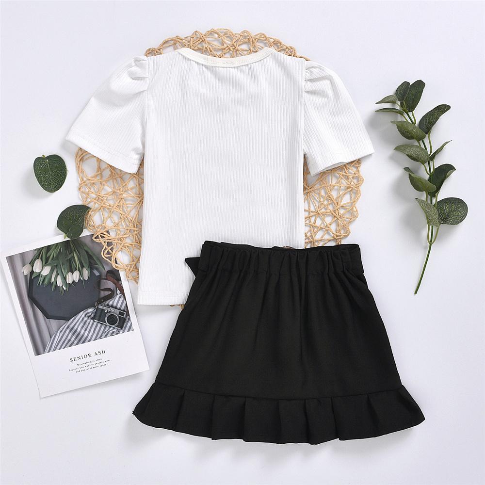 Girls Solid Color Short Sleeve Pullover Top & Skirts Girls Clothing Wholesale - PrettyKid