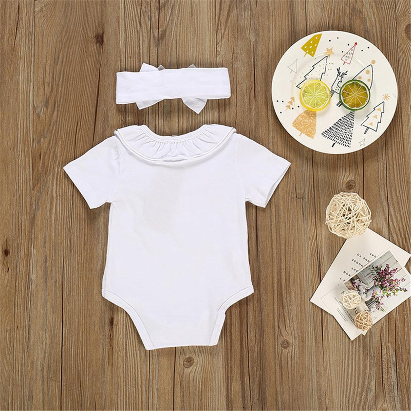 Baby Girls Solid Color Short Sleeve Romper & Headband Buy Baby clothing Wholesale - PrettyKid